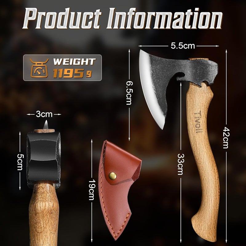 Tivoli Camping Hatchet Axe with Sheath – 16.5" High Carbon Steel Axe with Beech Wood Handle – Bushcraft Hatchet & Wood Splitting Axes for Gardening, Carving, Outdoor Adventures – Gift for Men - Image 4